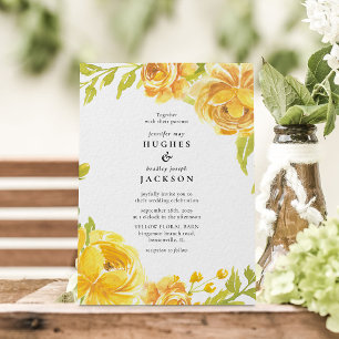 Elegant Watercolor Summer Yellow Floral Wedding Invitation