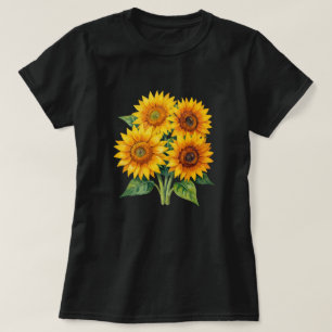 Elegant Watercolor Sunflower Bouquet Black T-Shirt