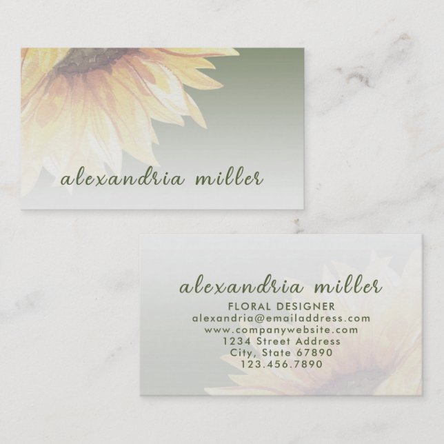 Elegant Watercolor Sunflower Business Card (Front/Back)