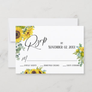 Elegant Watercolor Sunflower & Eucalyptus RSVP Car Card