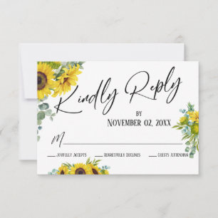 Elegant Watercolor Sunflower & Eucalyptus RSVP Card