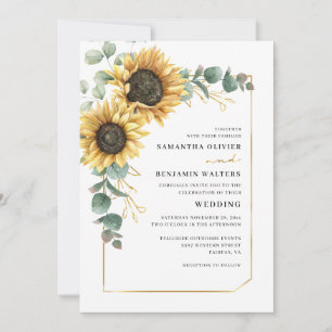 Elegant Watercolor Sunflower Eucalyptus Wedding Invitation