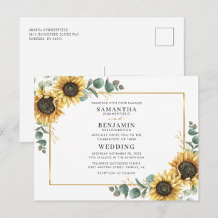 Elegant Watercolor Sunflower Eucalyptus Wedding Invitation Postcard