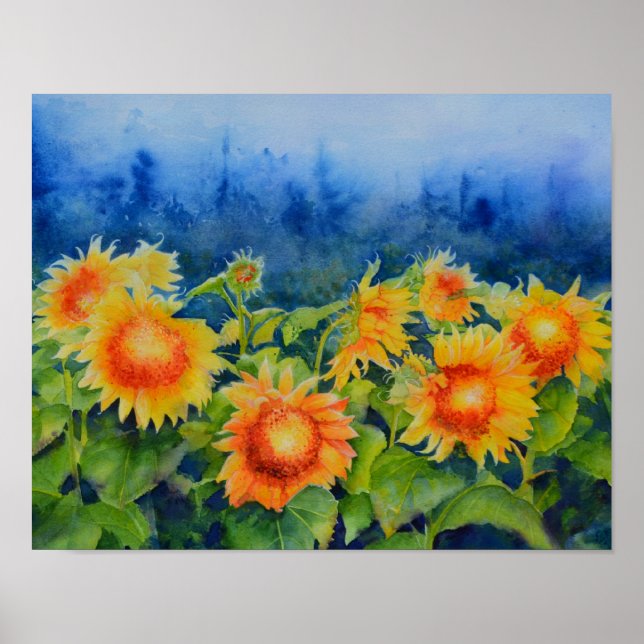 Elegant watercolor sunflower fields poster (Front)