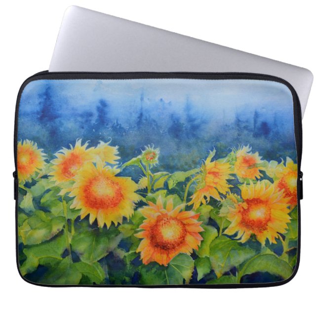 Elegant watercolor sunflower filds laptop sleeve (Front)
