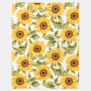 Elegant Watercolor Sunflower Fleece Blanket