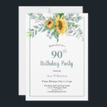 Elegant Watercolor Sunflower Floral 90th Birthday Invitation<br><div class="desc">Elegant Watercolor Sunflower Floral 90th Birthday
This sunflower watercolor floral invitation is perfect for your special celebration. This design features a white background accented with a watercolor floral arrangement and custom typography. Add your information to complete the look.</div>