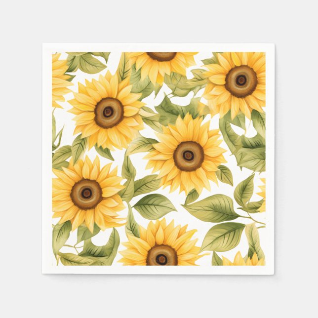 Elegant Watercolor Sunflower Napkin (Front)
