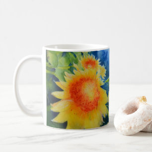 Elegant watercolor sunflower painting coffee mug