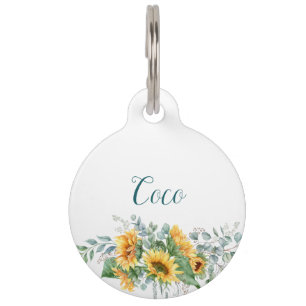 Elegant Watercolor Sunflower Pet Tag