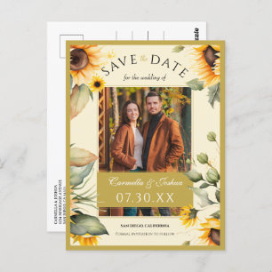 Elegant Watercolor Sunflower Photo Save The Date Postcard