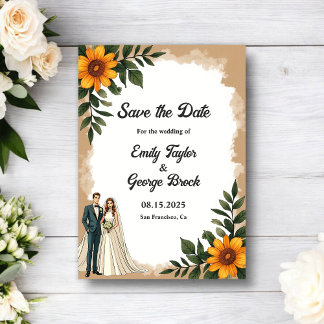 Elegant Watercolor Sunflower Summer Floral Wedding Save The Date