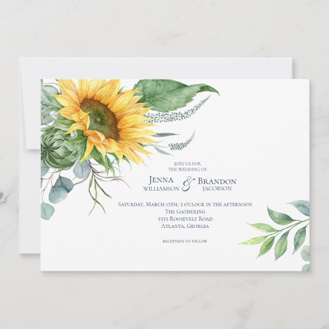 Elegant Watercolor Sunflower Wedding Invitation (Front)