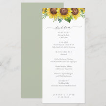 Elegant Watercolor Sunflower Wedding Menu