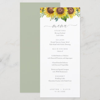 Elegant Watercolor Sunflower Wedding Menu