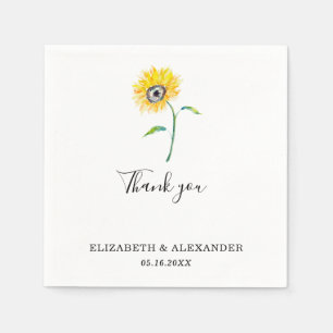 Elegant Watercolor Sunflower Wedding Simple Chic Napkin