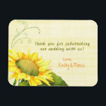 Elegant Watercolor Sunflower Wedding Thank You Magnet<br><div class="desc">Chic watercolor sunflower in shades of yellow and marigold faux papyrus texture in the background pistachio green swirls designed on custom Wedding Thank You Favour Flexi Magnets. Customise the super elegant & pretty magnets with your own wording to create wedding save the date invitation magnets or wedding favours. Perfect little...</div>