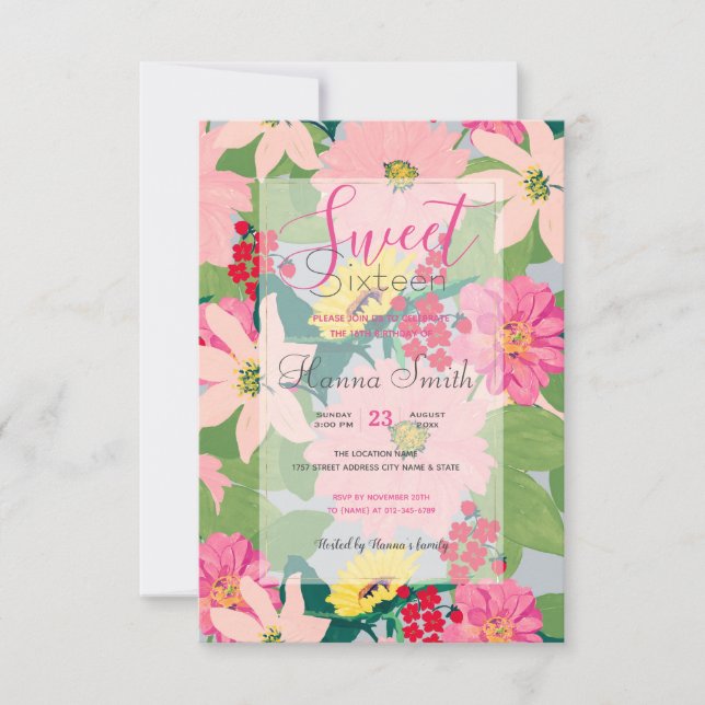Elegant Watercolor Sunflowers Blush Floral Grey Invitation (Front)
