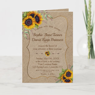 Elegant Watercolor Sunflowers Burlap Wedding Invitation