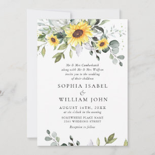 Elegant Watercolor Sunflowers Eucalyptus Wedding Invitation