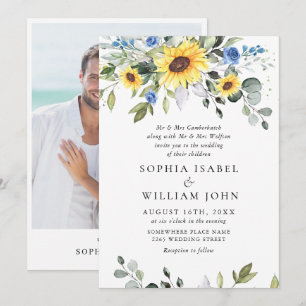 Elegant Watercolor Sunflowers Eucalyptus Wedding Invitation