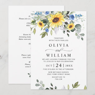 Elegant Watercolor Sunflowers Eucalyptus Wedding Invitation