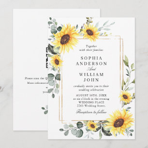 Elegant Watercolor Sunflowers Eucalyptus Wedding Invitation