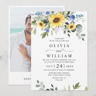 Elegant Watercolor Sunflowers Eucalyptus Wedding Invitation