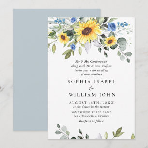 Elegant Watercolor Sunflowers Eucalyptus Wedding Invitation