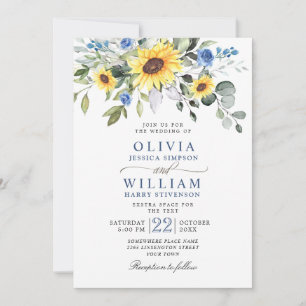 Elegant Watercolor Sunflowers Eucalyptus Wedding Invitation