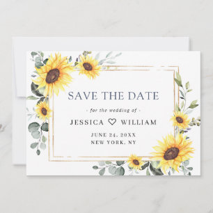 Elegant Watercolor Sunflowers Eucalyptus Wedding Save The Date