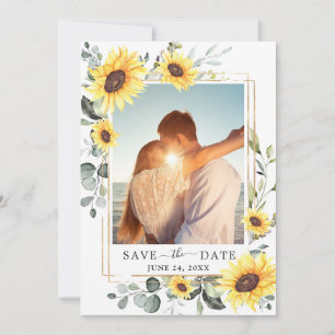 Elegant Watercolor Sunflowers Eucalyptus Wedding Save The Date