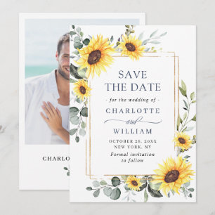 Elegant Watercolor Sunflowers Eucalyptus Wedding Save The Date