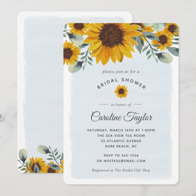Elegant Watercolor Sunflowers Floral Bridal Shower Invitation (Front/Back)