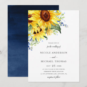 Elegant Watercolor Sunflowers Floral Wedding Invitation