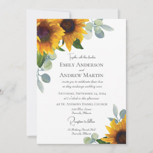 Elegant Watercolor Sunflowers Greenery Wedding Invitation