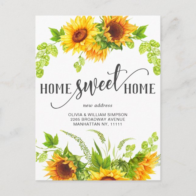 Elegant Watercolor Sunflowers Moving Announcement Postcard (Front)