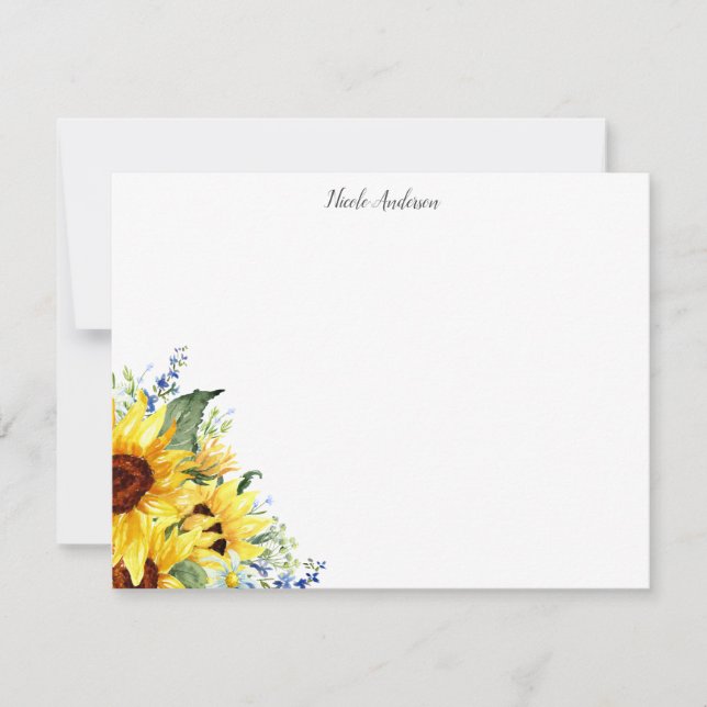 Elegant Watercolor Sunflowers Personalised Card (Front)