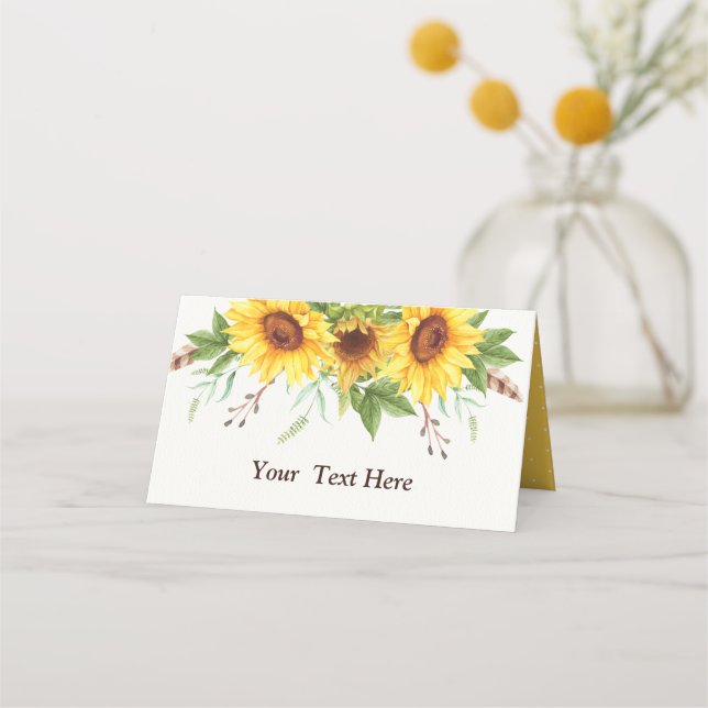 Elegant Watercolor Sunflowers Rustic Boho Wedding Place Card (Front)