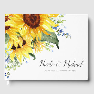Elegant Watercolor Sunflowers Wedding Guest Book