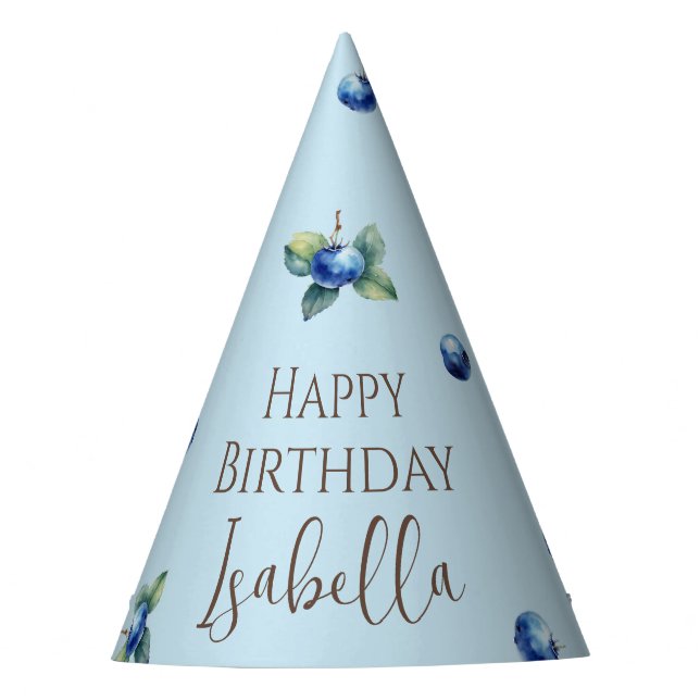 Elegant Watercolor Sweet Blueberry Boy Birthday Party Hat (Front)
