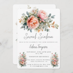 Elegant Watercolor Sweet Sixteen Birthday  Invitation