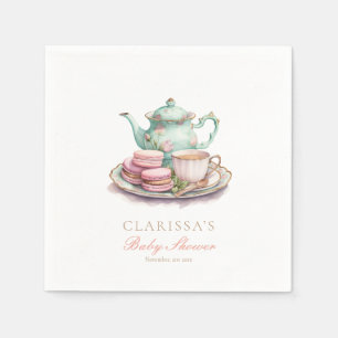 Elegant Watercolor Tea Party Baby Shower Pink Gold Napkin