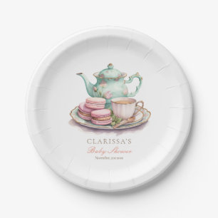 Elegant Watercolor Tea Party Baby Shower Pink Gold Paper Plate