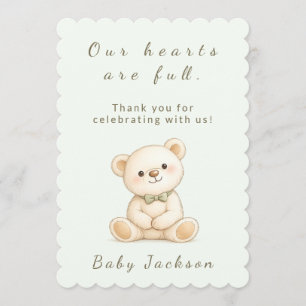 Elegant Watercolor Teddy Bear Baby Shower Thank You Card