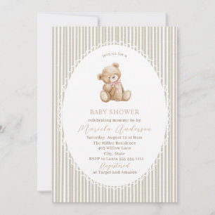 Elegant Watercolor Teddy Bear blue bow Baby Shower Invitation