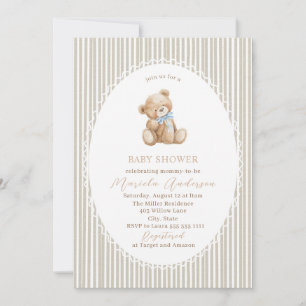 Elegant Watercolor Teddy Bear blue bow Baby Shower Invitation