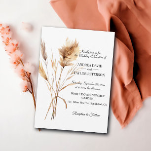 Elegant Watercolor Terracota Pampas Grass Wedding Invitation