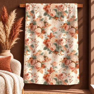 Elegant Watercolor Terracotta Autumn Flowers Blank Sherpa Blanket