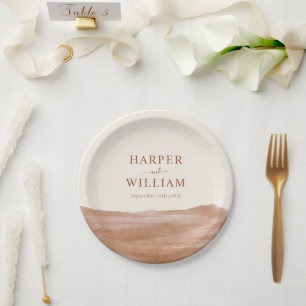 Elegant Watercolor Terracotta Boho Wedding Paper Plate